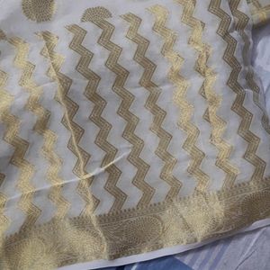 Golden Off White Pure Khaddi Georgette Saree