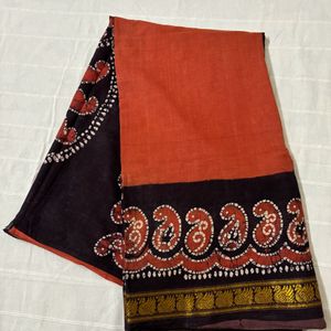 Rust Pure Cotton Saree with Blouse