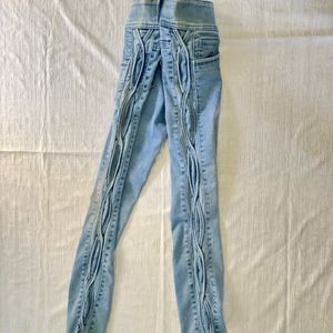 Crossed Pattern Light Blue Jeans