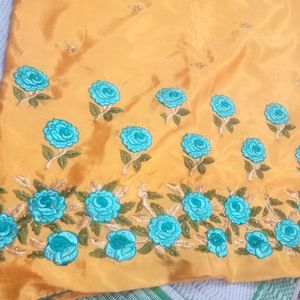 Yellow Colour Embroidery Work Saree