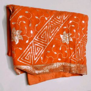 Orange  Shimmer Saree