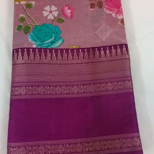 An Elegant Purple Colour Poly Cotton Saree