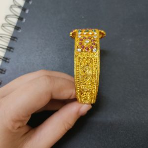 Gold Plated Kada With Diamond - Golden