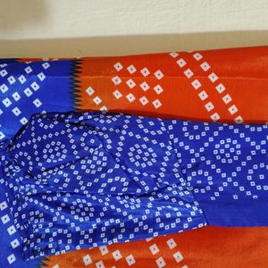 Double Colour Orange And Blue Saree With Blouse