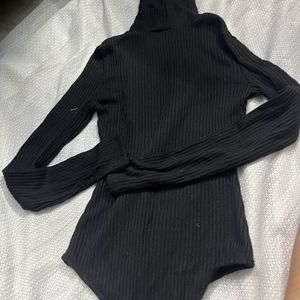 Elegant Highneck Black Top Bodysuit