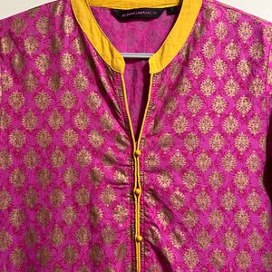 Rangnanch By Pantaloons Pink And Gold Cotton Kurta