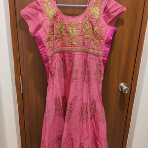 Pink Embroidered Anarkali Kurta+Pant