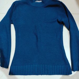 Natural Wool Prussian Blue Turtle Neck Sweater