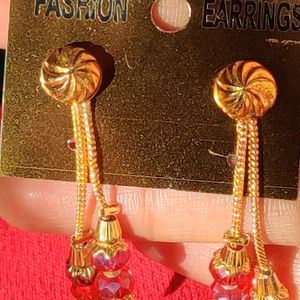 Gold and Red Dangle Earrings