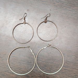 Set Of Two Silver Aloy Large Circle Round Hoop Ear Bali