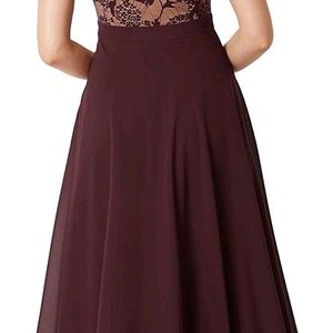 Wine Colour Floral Maxi Fit & Flare Sleeveless