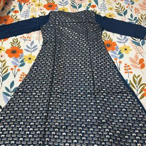 Blue Zari Cotton Silk Kurti