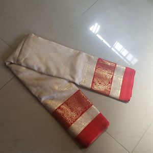 Art Silk Saree_red And White