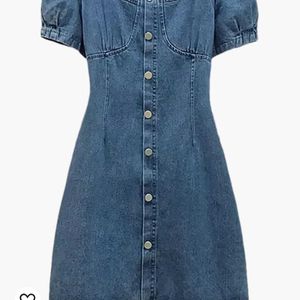 Short Sleeve Button Denim Dress For Women