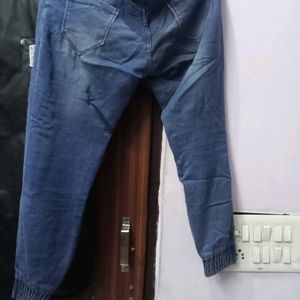 Blue Denim Loffer, Jogger with Cut Patches