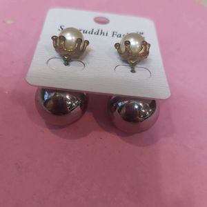 Stylish Black N White Pearl Studs For Girls