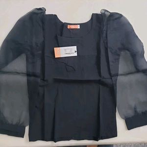 Organza Sleeves Top Black Small(bust 32")