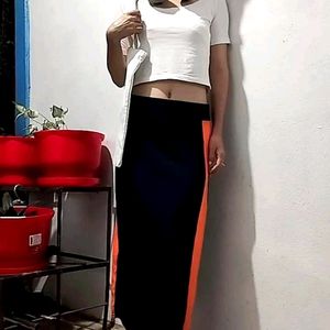 Casual Black Skirt With Orange Stripes