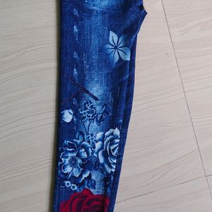 Blue Floral Print Leggins