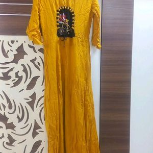 Yellow Fancy Kurti Bell Slevees