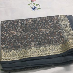 Semi Silk Saree In Grey Colour