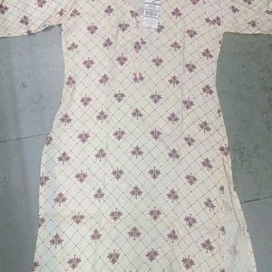 Yellow And Cream Straight Cotton Blend Kurti