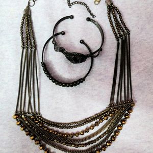 Ethnic Oxidised Gold Neckpiece & Bracelets