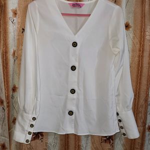 Korean White Top With Bishop Full Sleeves