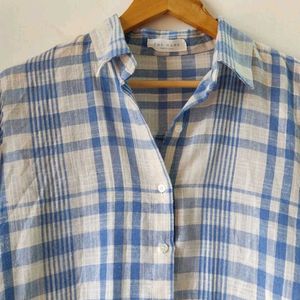 White and Blue Plaid Korean Shirt