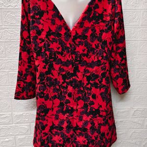 Red & Black Printed A-Line Dress for Large Size