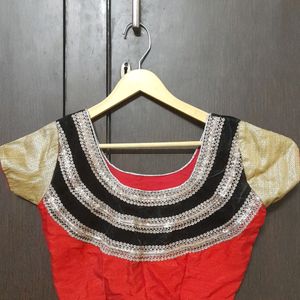 Golden Red Saree With Blouse