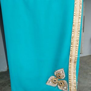 Plain Saree With Pearl Golden Border