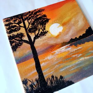 Sunset View Acrylic painting Canvas Board(HANDMAD)