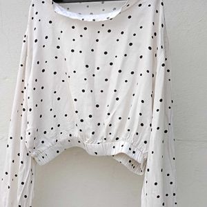 Balloon Sleeve Printed Women White Top