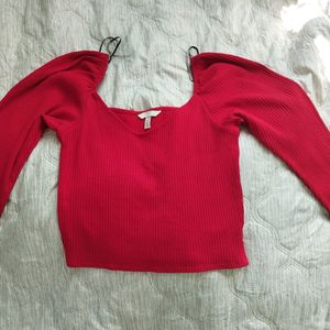 Sale💥H&M Brand New Cherry Red Puffed Sleeve Top