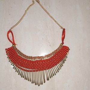 Stylish Red And Golden Neck Piece