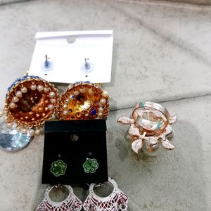 Beautiful Earrings &Ring Combo Of 3😍