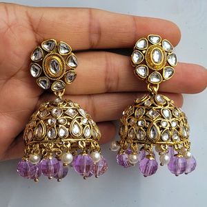 Lavender Kundan Jhumka Set