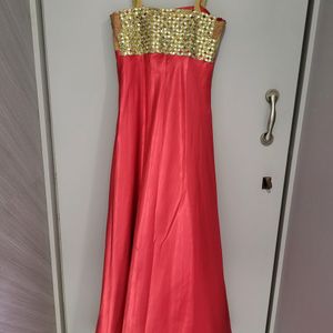 Red Color Gown With Mirror Work Lace