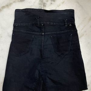 Black Denim Pencil Mini Skirt