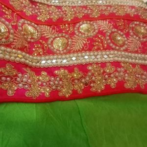 Green Lehenga With Pink Dupatta N Blouse