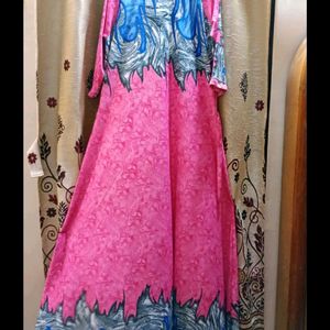 Beautiful Blue And Pink Designer Maxi Kurti