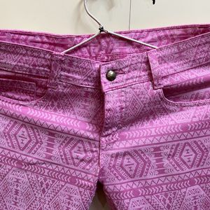 Abstract Printed Pink Cotton Jeans