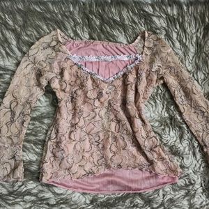 Brown Fairycore Net Thread Embroided Top