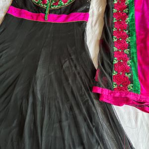 Women Black And Pink Anarkali Dress