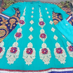 Blue Colour Anarkali Design Kurta With Dupatta