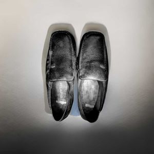 Black leather loafers