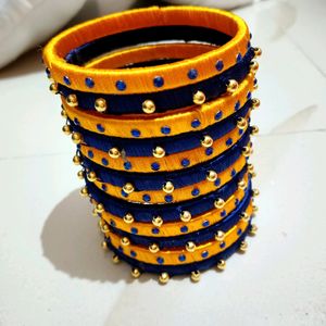 Blue And Yellow Thread Bangles