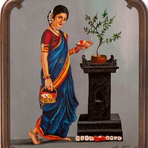 Indian Art Painting: Tulsi Puja 🌿