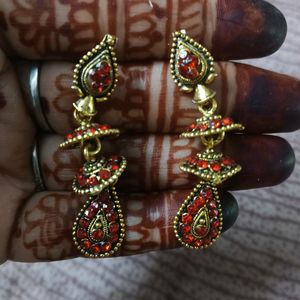 Red Jhumka Earrings 3 Layer